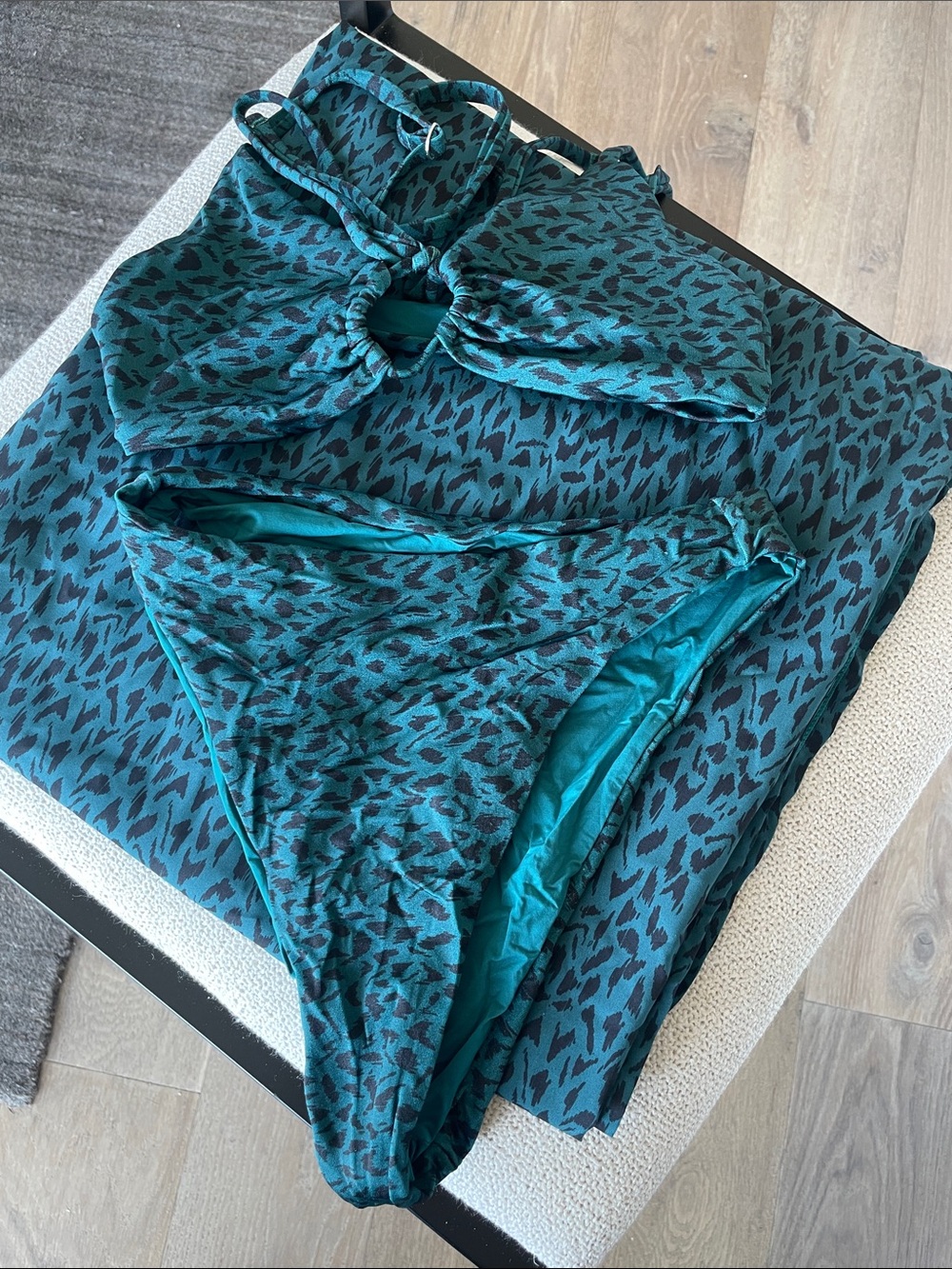 Teal Animal Print High-Waist Bikini Set - With Cover Up # B6